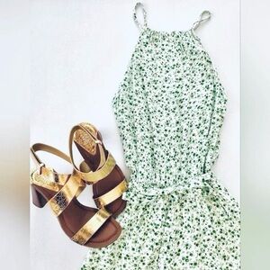 Olivaceous Green & White Floral Sleeveless Jumpsuit